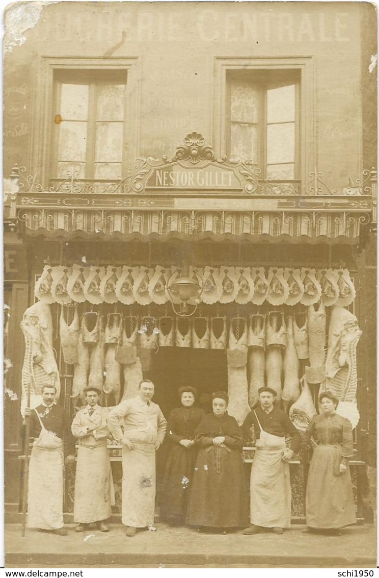 ~  JP  ~  CARTE PHOTO  ~  BOUCHERIE    NESTOR   GILLET   ~  Affranchie   TERRITOIR DE BELFORT    ~ 90  ~ - To Identify