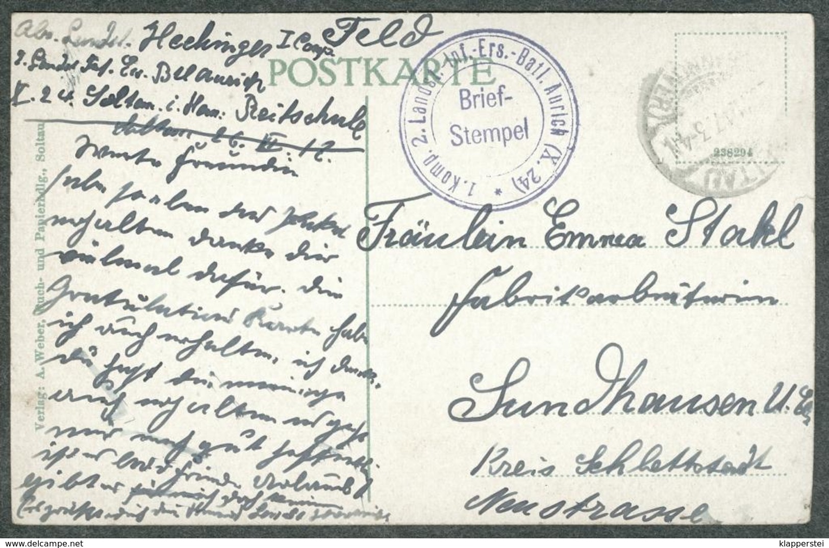 Allemagne Soltau Basse Saxe Poststrasse Rathaus Stempel Bataillon Régiment - Soltau