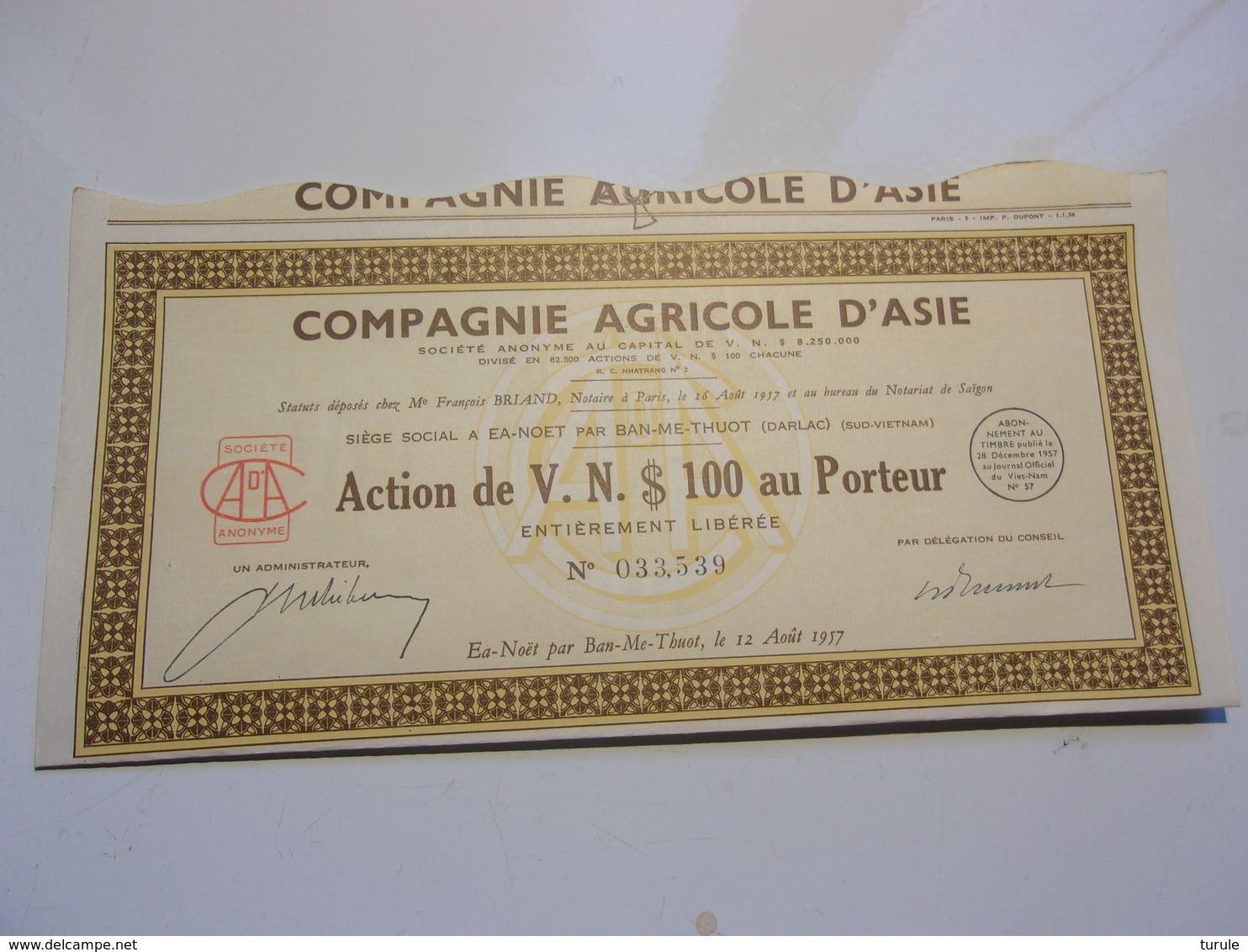 COMPAGNIE AGRICOLE D'ASIE (vietnam) - Autres & Non Classés