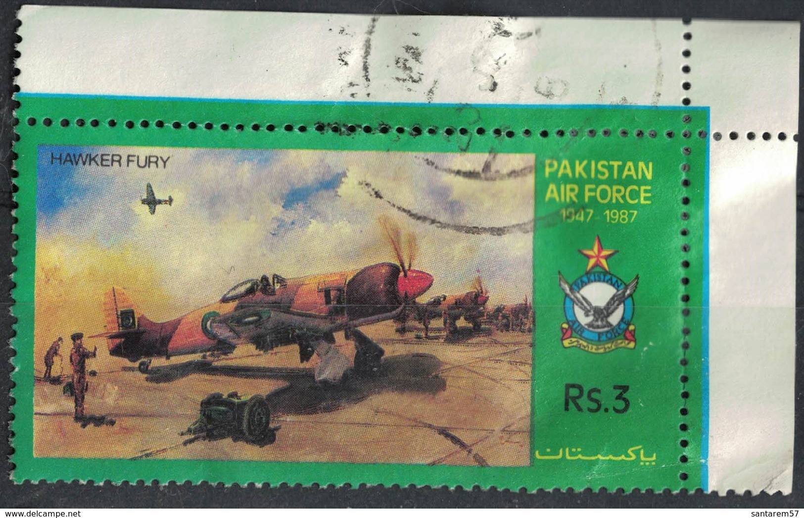 Pakistan 1987 Oblitéré Used Air Force Aircraft Avion Militaire Chasseur Hawker Fury - Pakistan