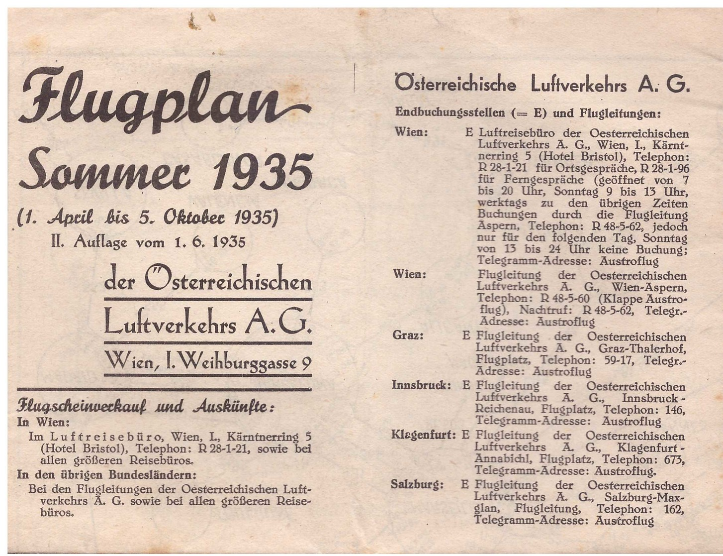 Flugplan Sommer 1935 - Autres & Non Classés