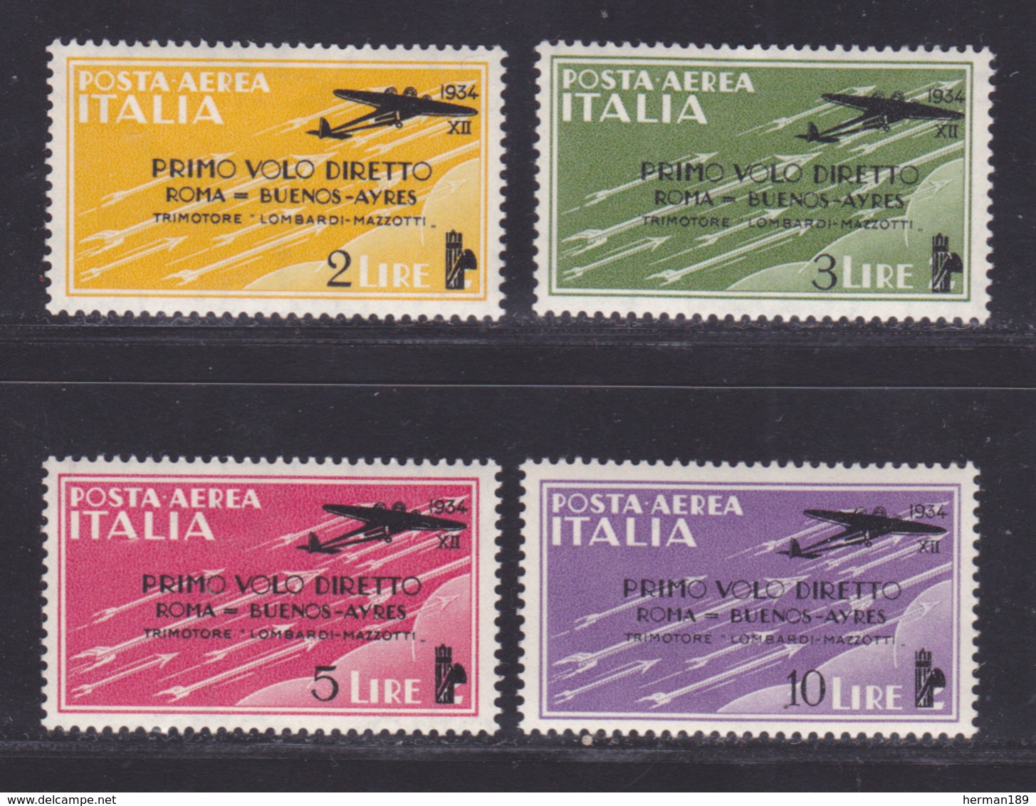 ITALIE AERIENS N°   52 à 55 ** MNH Neufs Sans Charnière, Gomme Jaunie, B/TB (D8718) 1er Vol Rome-Buenos Aires - 1934 - Correo Aéreo