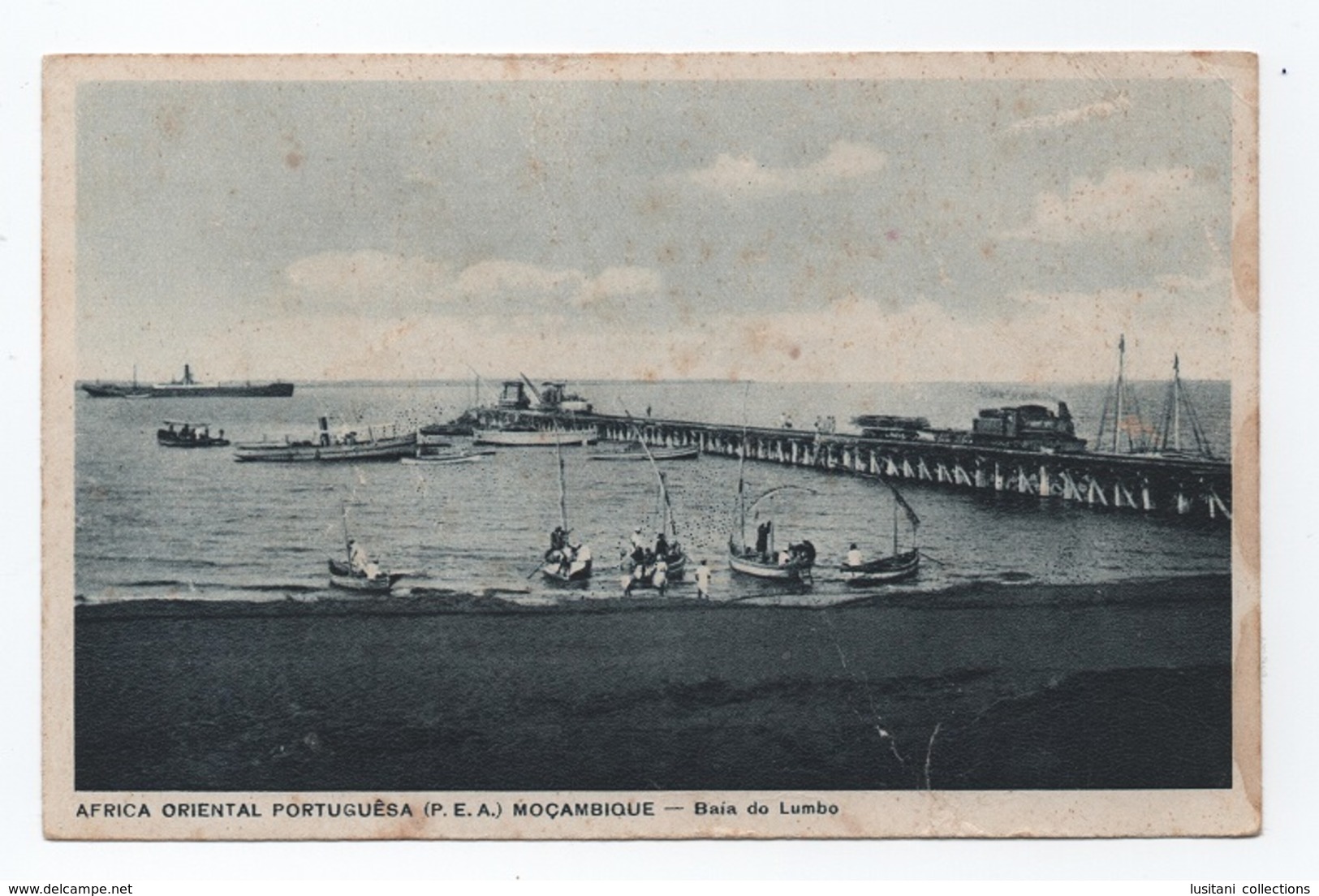 PC 1920s MOZAMBIQUE MOÇAMBIQUE BAIA DO LUMBO BOATS STEAM TRAIN TRAINS PORTUGAL OCEAN LINERS SHIPS BOAT BATEAUX AFRICA - Mozambique