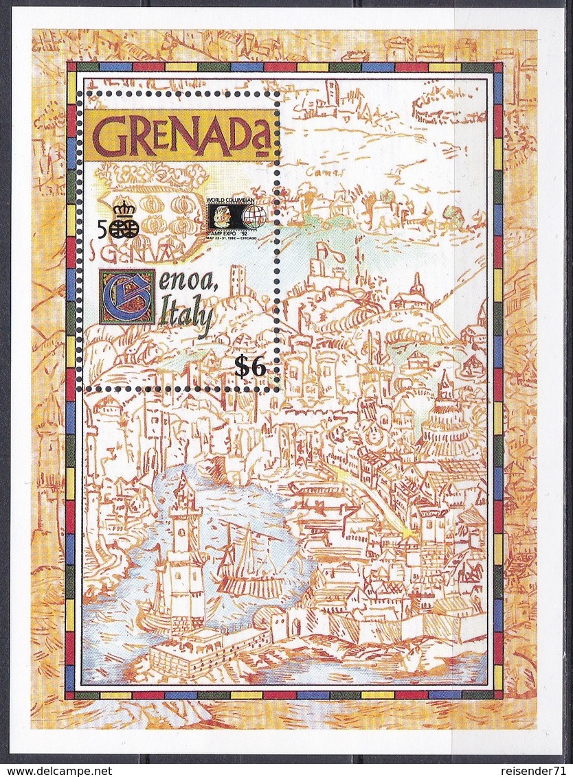 Grenada 1992 Entdeckungen Discovery Amerika Kolumbus Columbus Landkarten Maps WORLD STAMP EXPO, Bl. 303 ** - Grenade (1974-...)