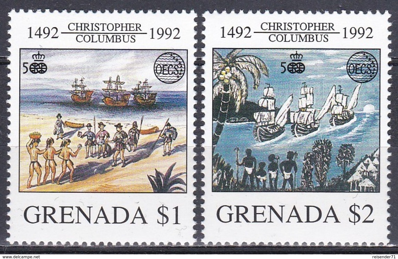 Grenada 1992 Organisationen OECS Entdeckungen Discovery Amerika Kolumbus Columbus Schiffe Ships Indianer, Mi. 2450-1 ** - Grenada (1974-...)