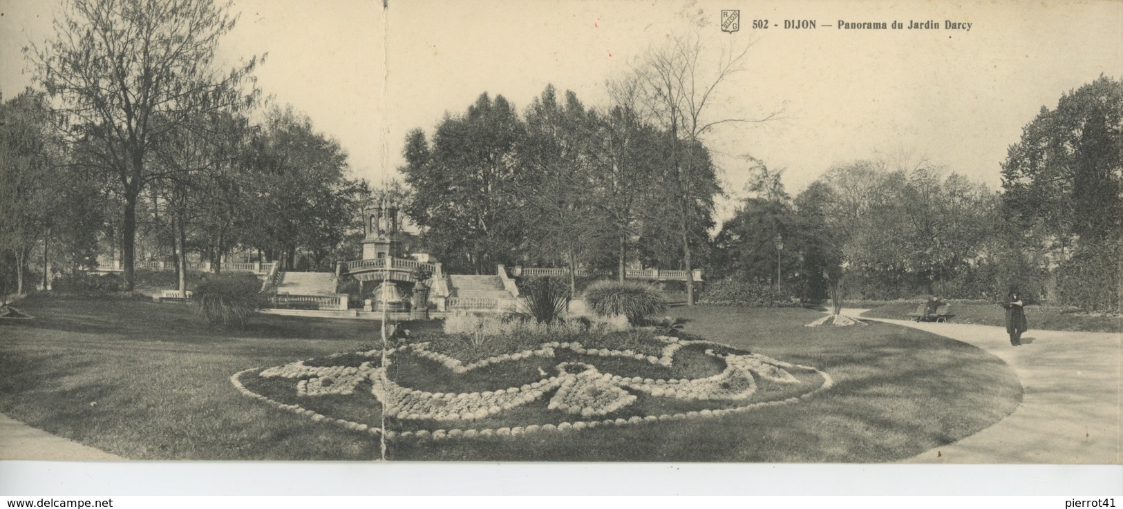 DIJON - Panorama Du Jardin Darcy - Carte Panoramique 2 Volets (avec Cachet UNION DES CHEMINOTS DIJON ) - Dijon