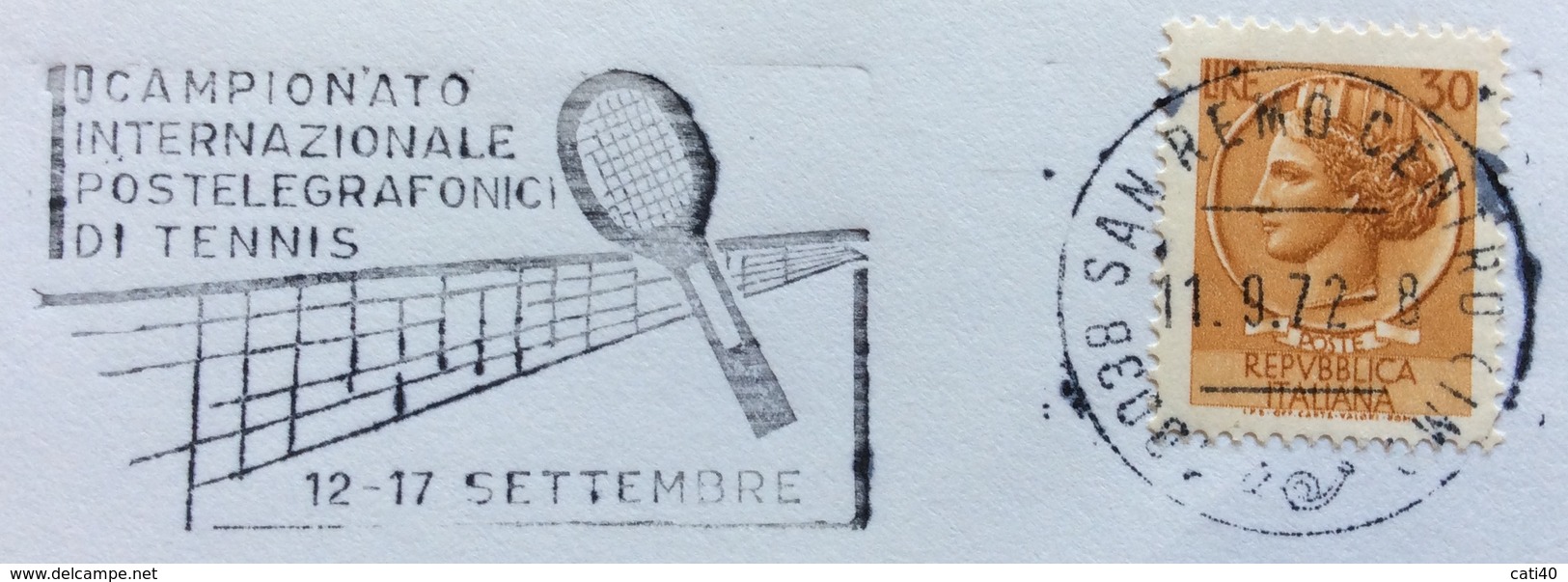 TENNIS   SAN REMO CAMPIONATO INTERNAZIONALE POSTELEGRAFONICI DI TENNIS  11/9/72 ANNULLO A TARGHETTA SU BUSTA PER TRIESTE - Altri & Non Classificati