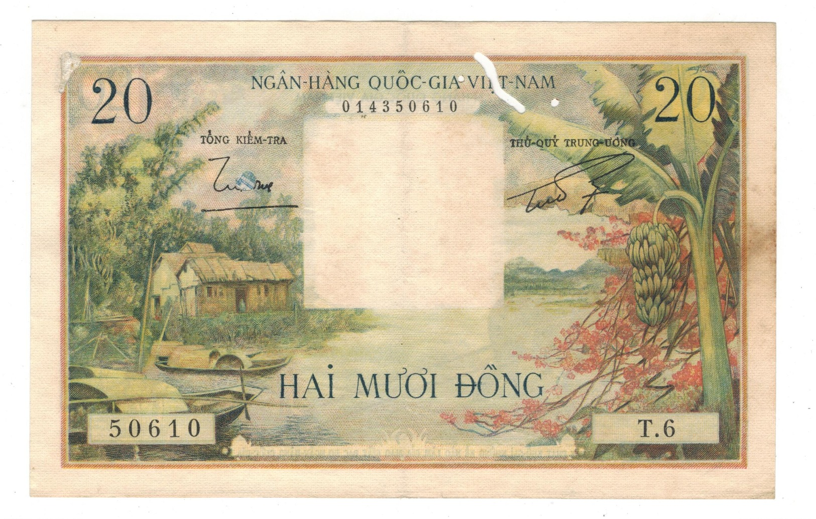 South Vietnam, 20 Dong, P-4. Crisp XF Paper, With Some Holes, See Scan. - Vietnam