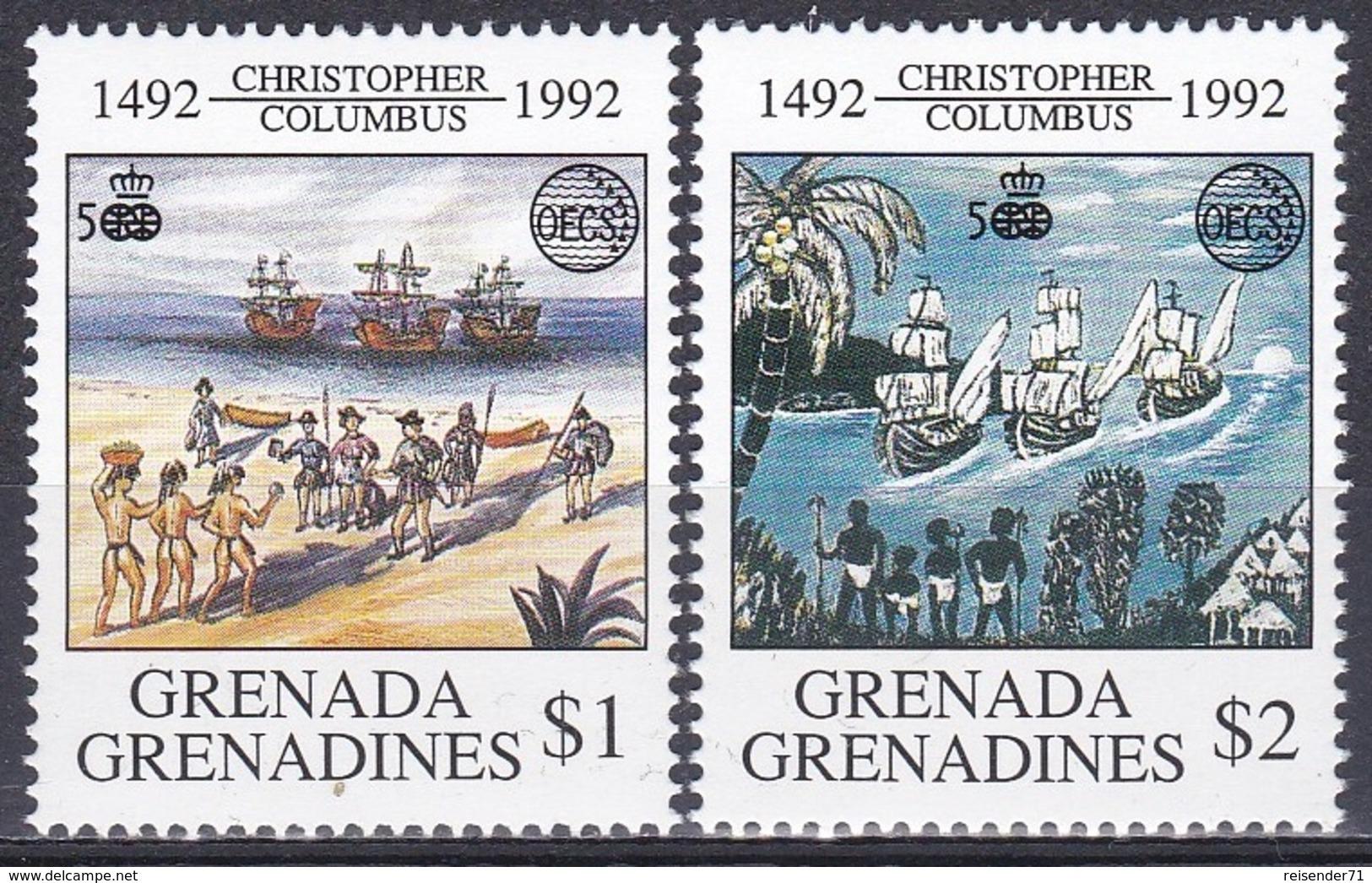 Grenada Grenadinen 1992 Organisationen OECS Entdeckungen Discovery Kolumbus Columbus Schiffe Ships Indian, Mi. 1583-4 ** - Grenada (1974-...)