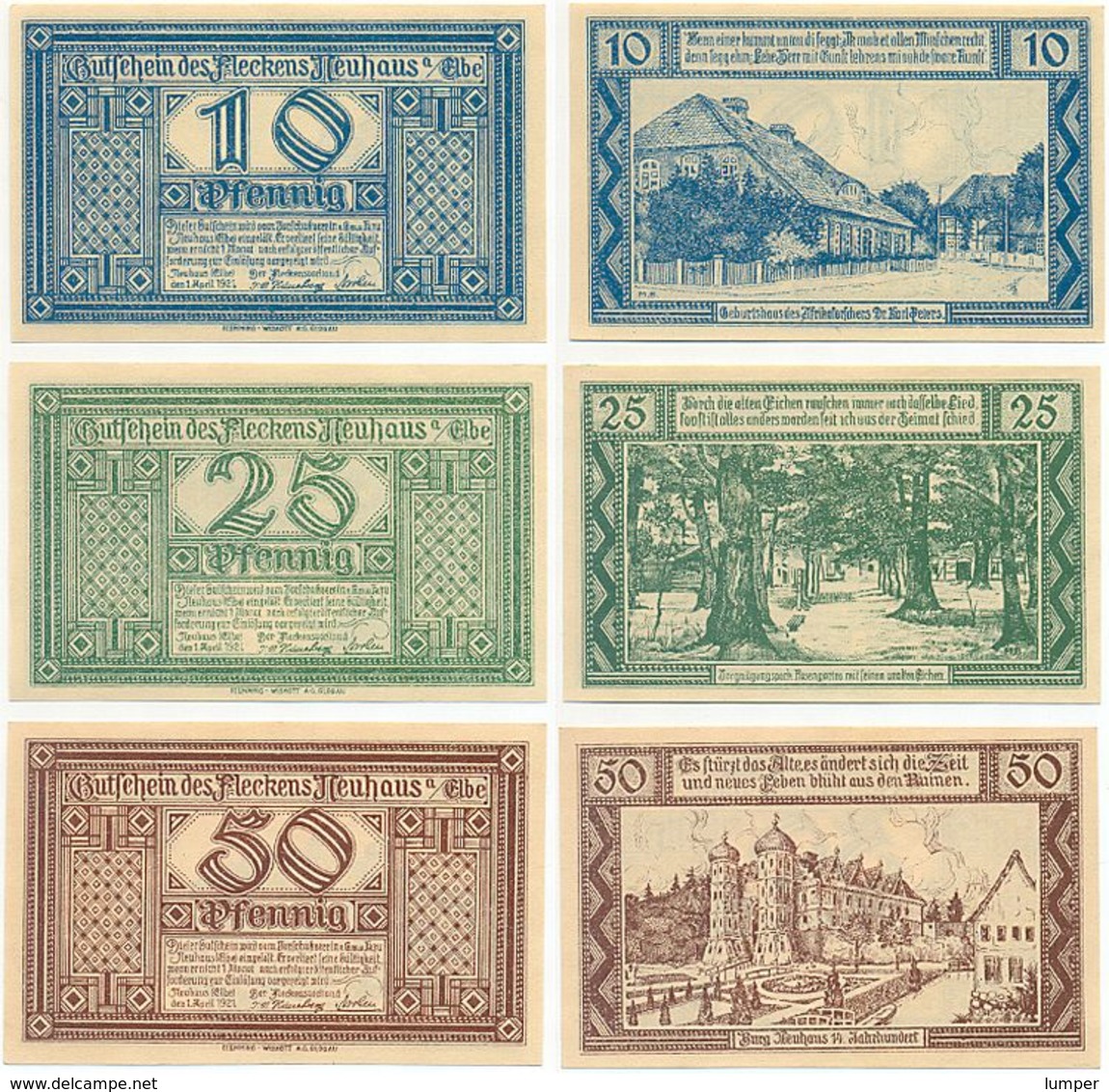 Neuhaus Elbe Bei Lüneburg, 3 Scheine Notgeld 1921, Burg, Eiche, Dr. Carl Peters - [11] Emissions Locales