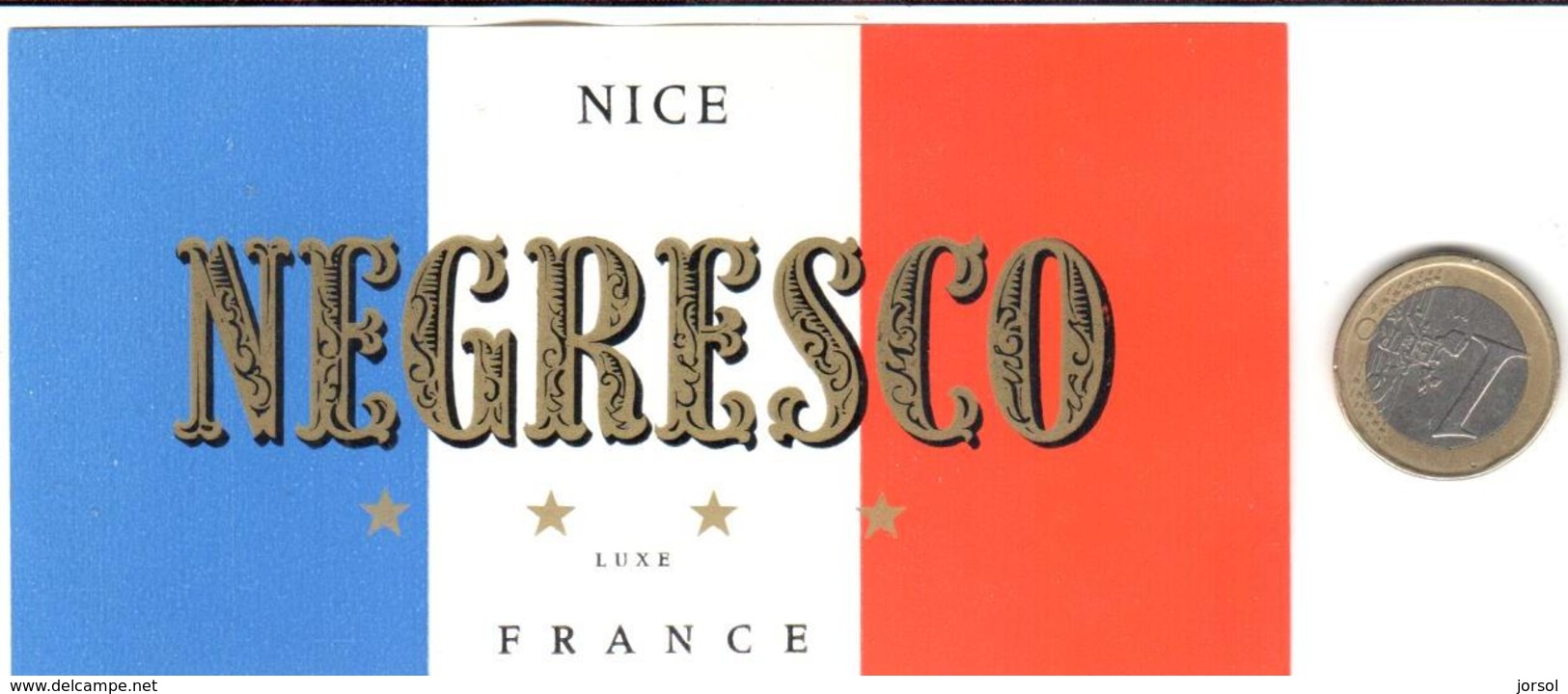 ETIQUETA DE HOTEL  -  NEGRESCO  -NICE  -FRANCE - Hotel Labels