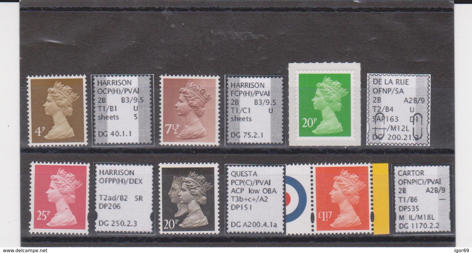 #12 GB Specialised Selection Of Machin Stamps - Machins