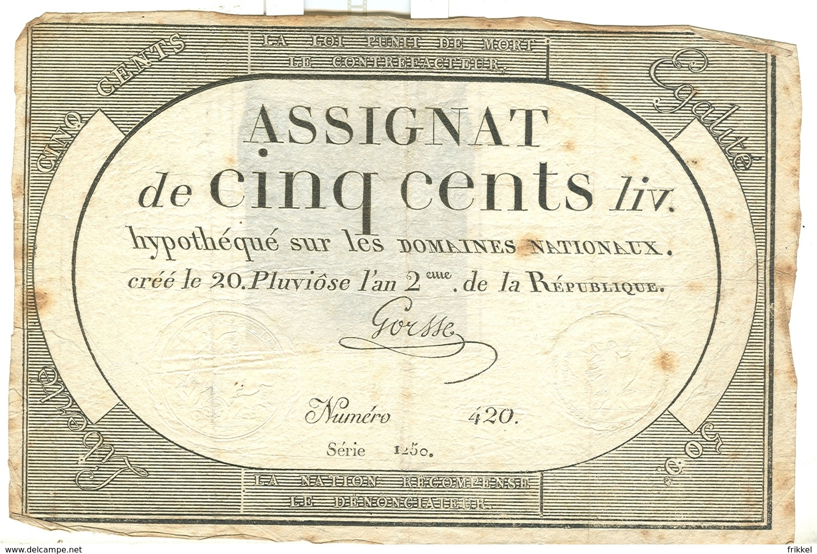 Assignat De Cinq Cents Livres 500 Domaines Nationaux - Assignats & Mandats Territoriaux