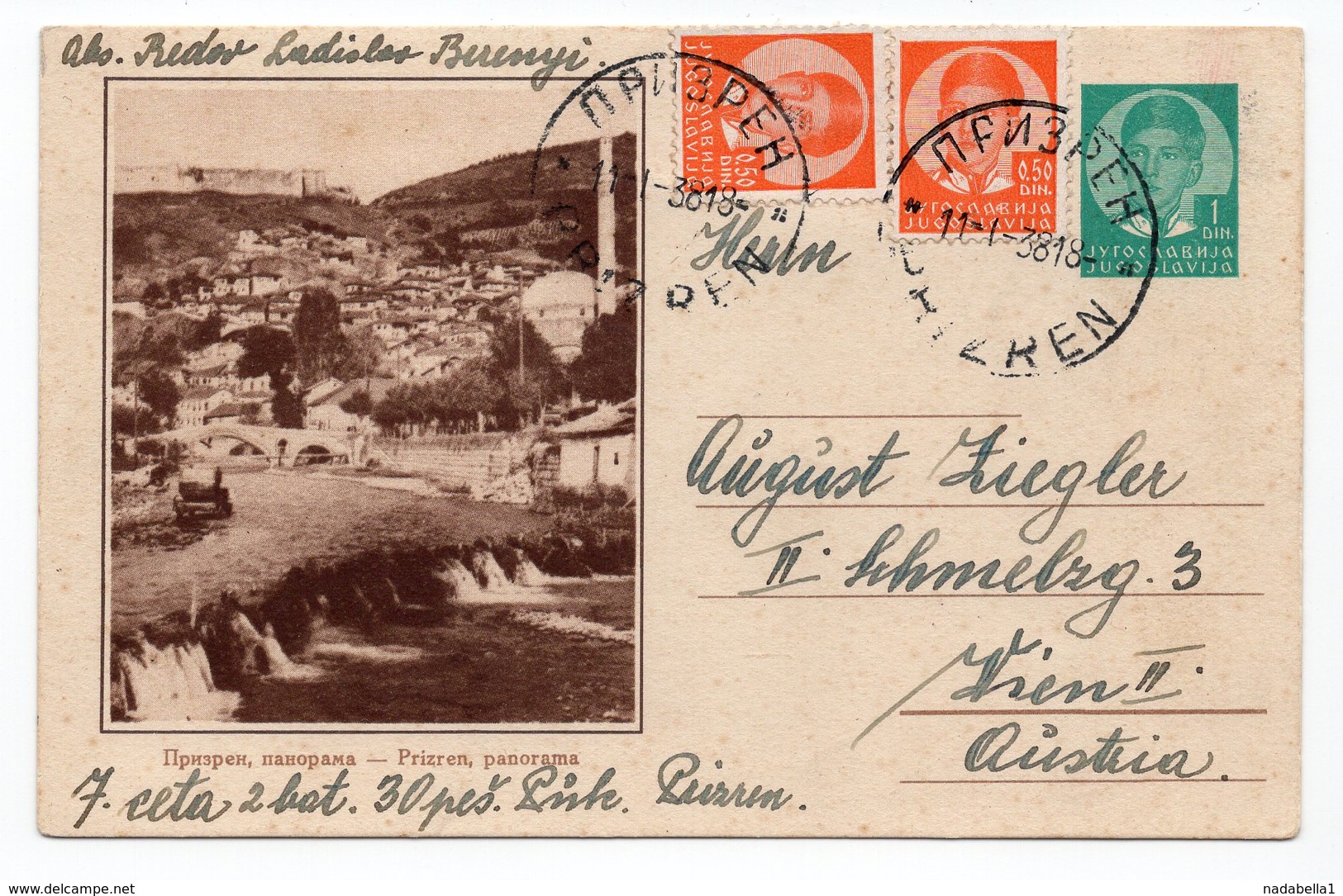 1938 Prizren Panorama Mosque Serbia Yugoslavia Used Illustrated Stationery Card - Postal Stationery