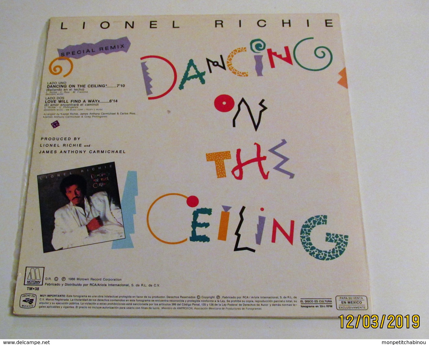 Maxi 33T LIONEL RICHIE : Dancing On The Ceiling - Disco, Pop