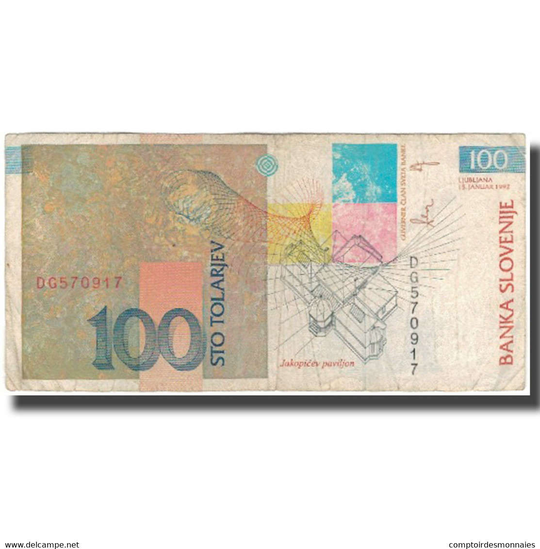 Billet, Slovénie, 100 Tolarjev, 1992-01-15, KM:14A, TB - Eslovenia