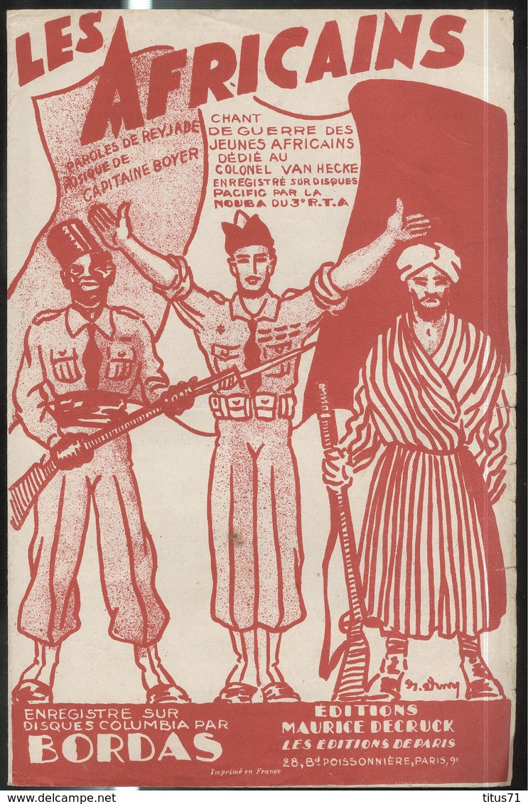 Partition " Les Africains " Paroles Reyjabe - Musique Cap. Boyer - Chant De Guerre Des Jeunes Africains - Sep. 1945 - Documents