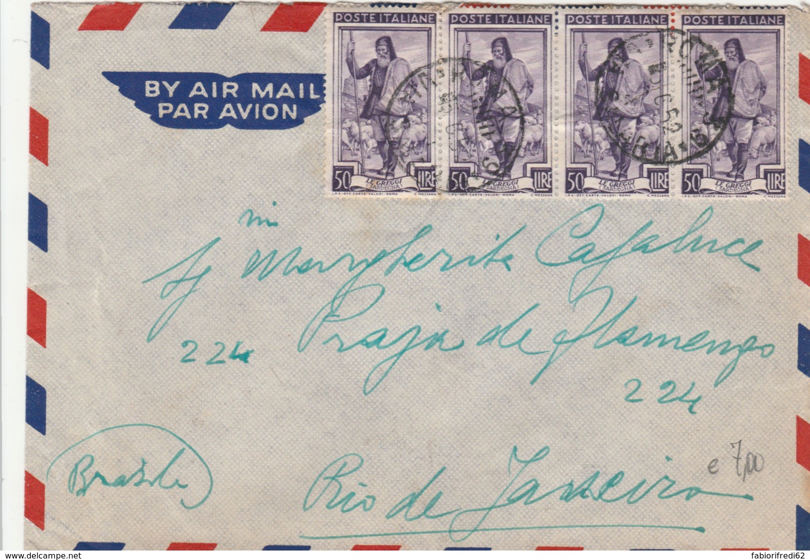 LETTERA 1952 4X50 ITALIA AL LAVORO TIMBRO ROMA (EX101 - 1946-60: Storia Postale