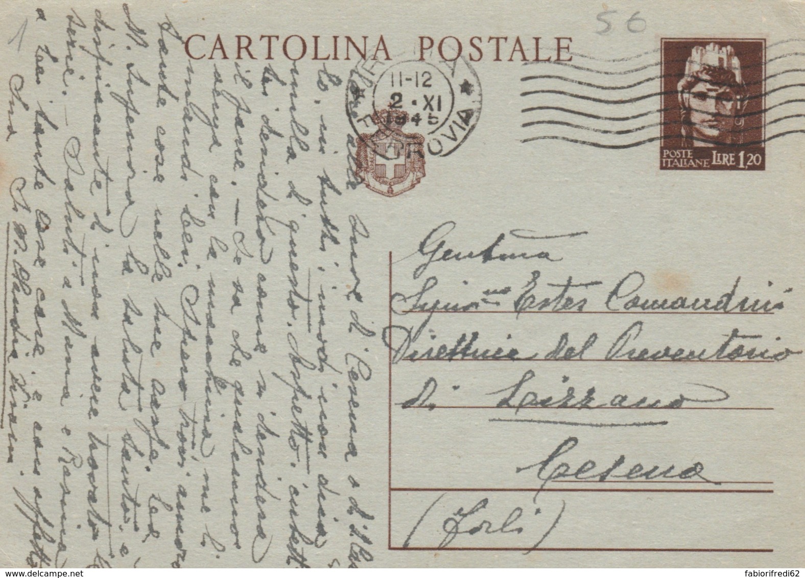 INTERO POSTALE VIAGGIATO 1946 CENT 1,2 TIMBRO ROMA (EX110 - Interi Postali