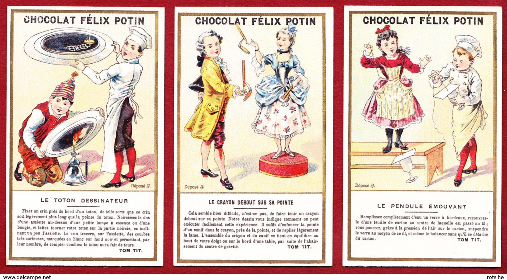 FELIX POTIN Lot De 3 Chromos  Lith.  Minot      TOM TIT MAGIE       Trade Card - Félix Potin