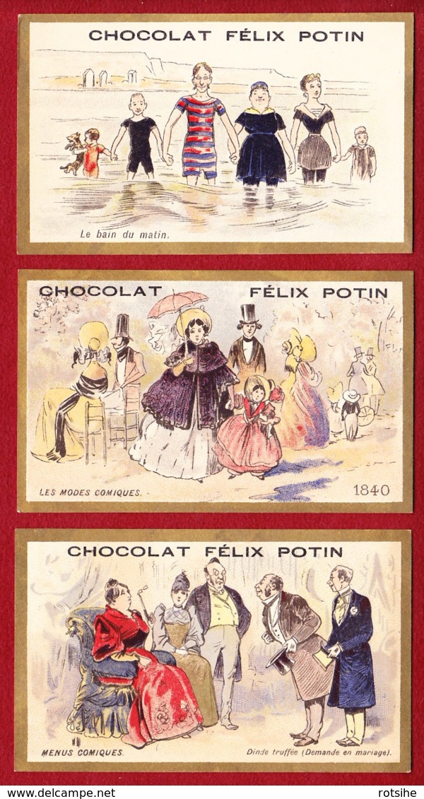 Chocolat FELIX POTIN Lot De 3 Chromos  Imp.  F. Champenois            Victorian Trade Card - Félix Potin