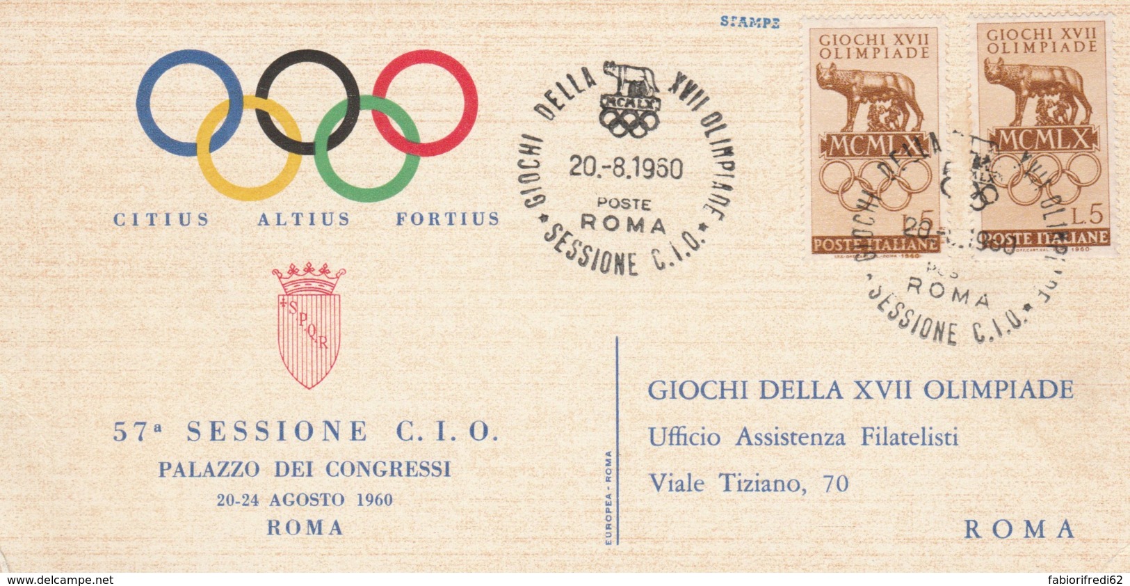 CARTONCINO 1960 2X5 OLIMPIADE SESSIONE CIO (EX224 - 1946-60: Storia Postale