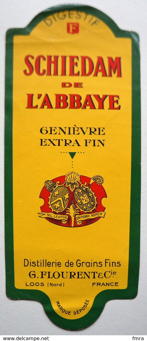 Etiquette De GENIEVRE - SCHIEDAM De L'ABBAYE - Distillerie G. FLOURENT à LOOS (Nord)  / étiquette Label /A4 - Autres & Non Classés