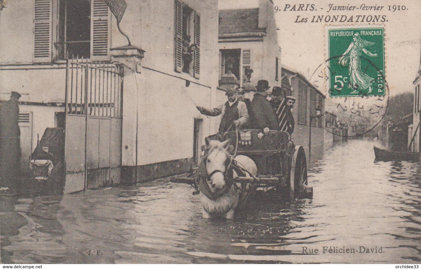 CPA Paris - Janvier-Février 1910 - Les Inondations - Rue Félicien-David (avec Beau Plan D'attelage) - Inondations De 1910