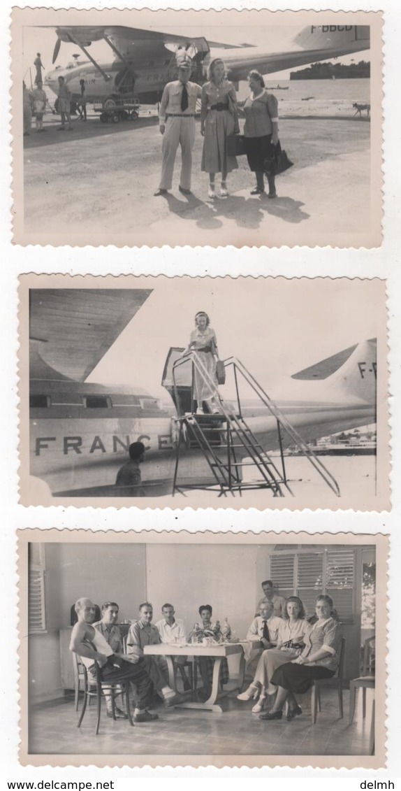 Photo Originale MARTINIQUE Lot De 3 Aviation Hydrobase De Fort De France Hydravion Catalina F BBCD 1948 - Aviation