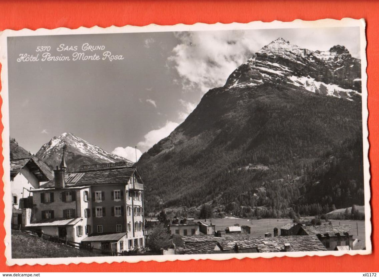 TRX-08 Saas Grund Hotel Pension Monte Rosa. Visa ACF BRB 1939 . Perrochet-Phototypie 5370 - Saas-Grund