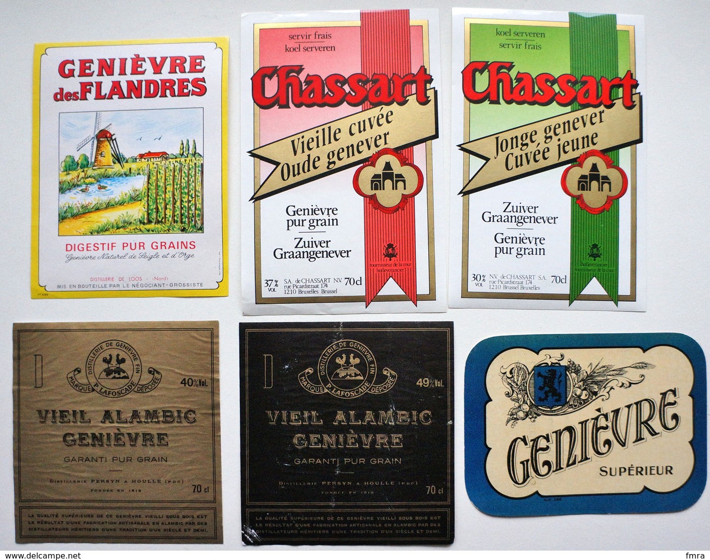 Lot De 7 Etiquettes De GENIEVRE - Des FLANDRES - CHASSART - Distilleries à LOOS, à HOULLE, ... / étiquette Label /A5 - Autres & Non Classés