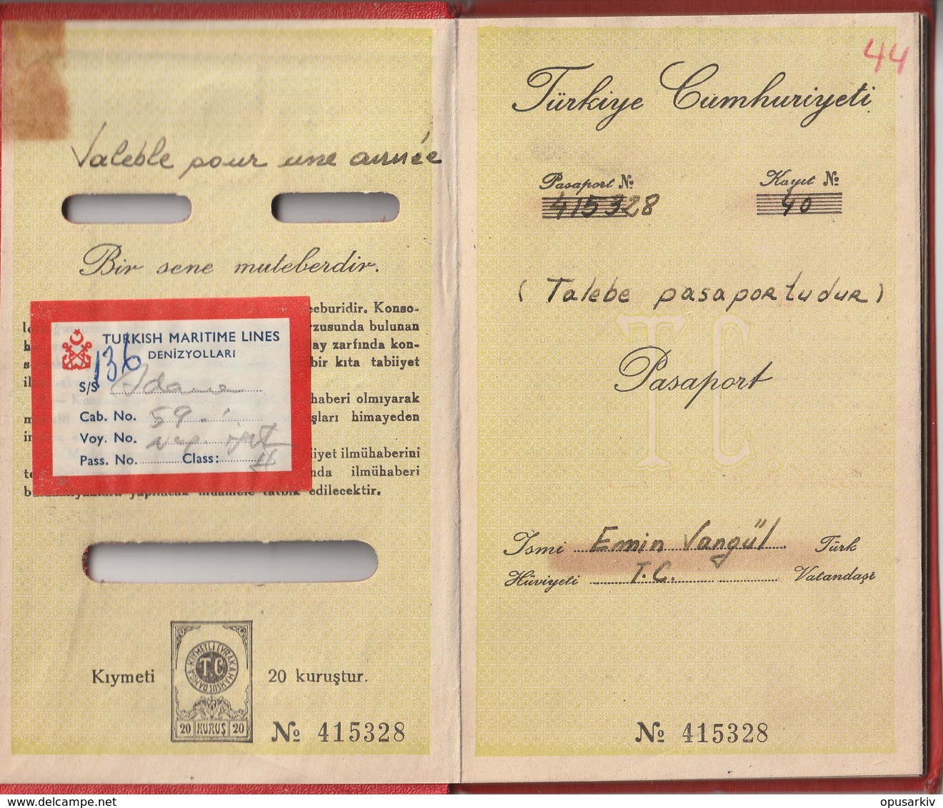 [Country/Documents] - Turkey - 1956 - Passport - Italy, USA - Used - Documenti Storici