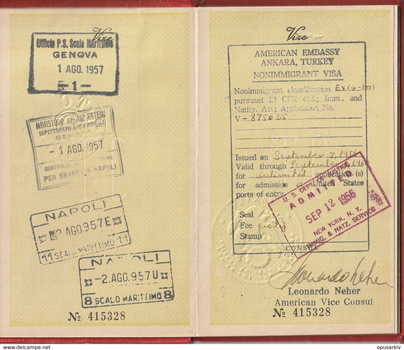 [Country/Documents] - Turkey - 1956 - Passport - Italy, USA - Used