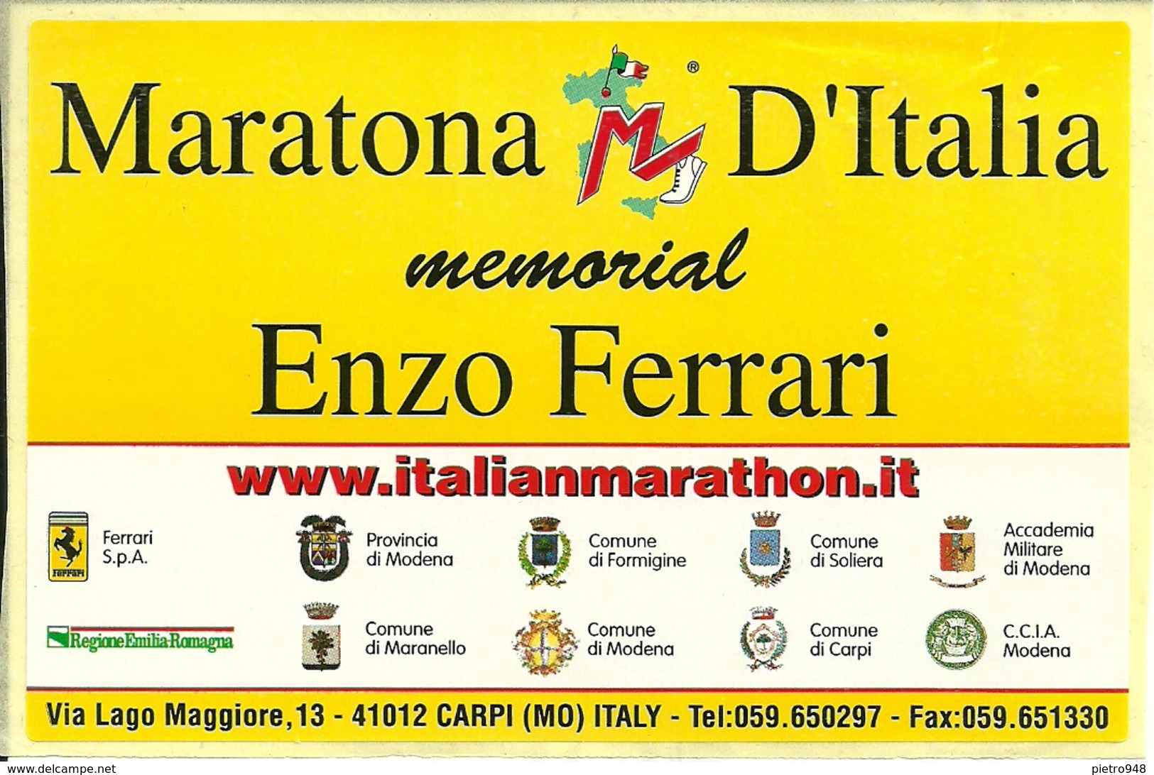 Adesivo, "Maratona D'Italia" Memorial Enzo Ferrari, Carpi (MO), Sticker - Adesivi