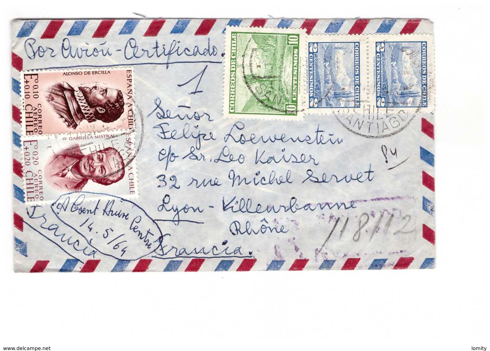 Lot 3 Lettres Chili Lettre 1964 1969 Pour La France - Chile