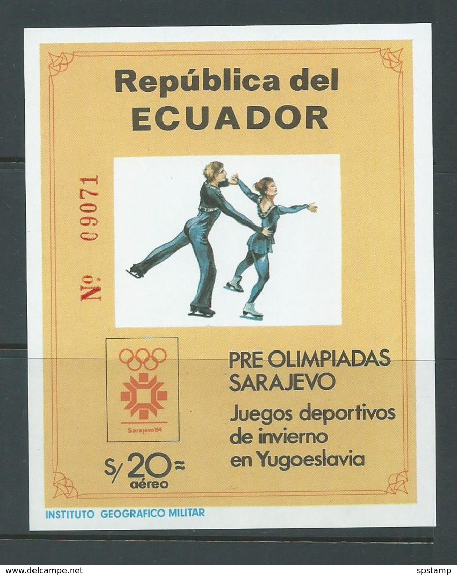 Ecuador 1984 Sarajevo Olympic Games Publicity Miniature Sheet Imperforate MNH - Ecuador