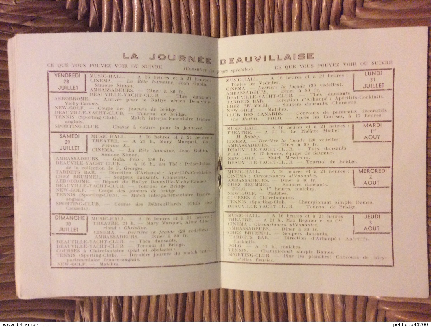 PROGRAMME LA SEMAINE À DEAUVILLE La Plage Fleurie   SAISON 1939