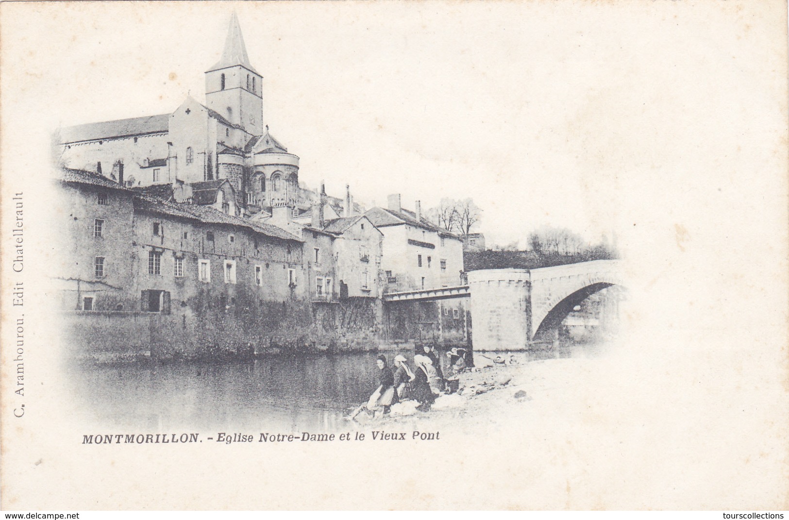 CPA 86 @ MONTMORILLON @ Eglise Notre Dame Et Le Vieux Pont Avant 1905 - Lavandières @ Edition Arambourou - Montmorillon