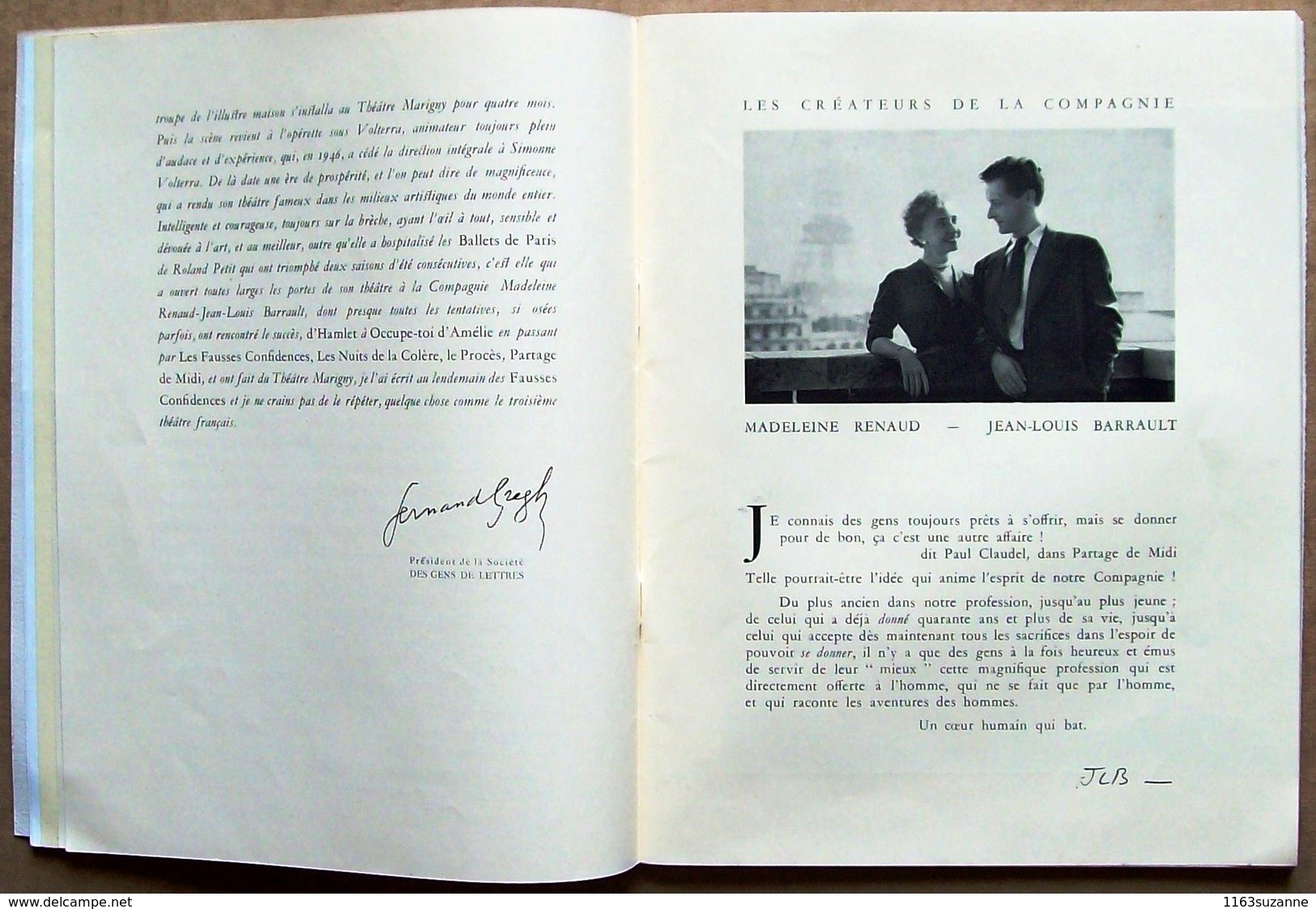 Programme Du THEATRE MARIGNY (janvier 1950), Compagnie Madeleine Renaud - Jean-Louis Barrault - Programmes