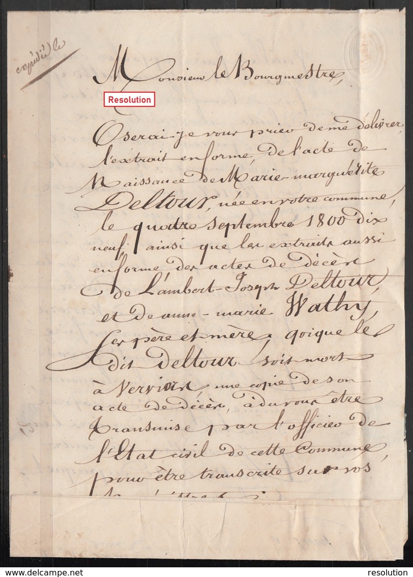 L. Càd HUY /12 Mars 1842 Pour Bourgmestre De LA REID Griffe "APRES LE DEPART" [SR] Port "4" (au Dos: Oval "DEBOURSE LIEG - 1830-1849 (Belgique Indépendante)