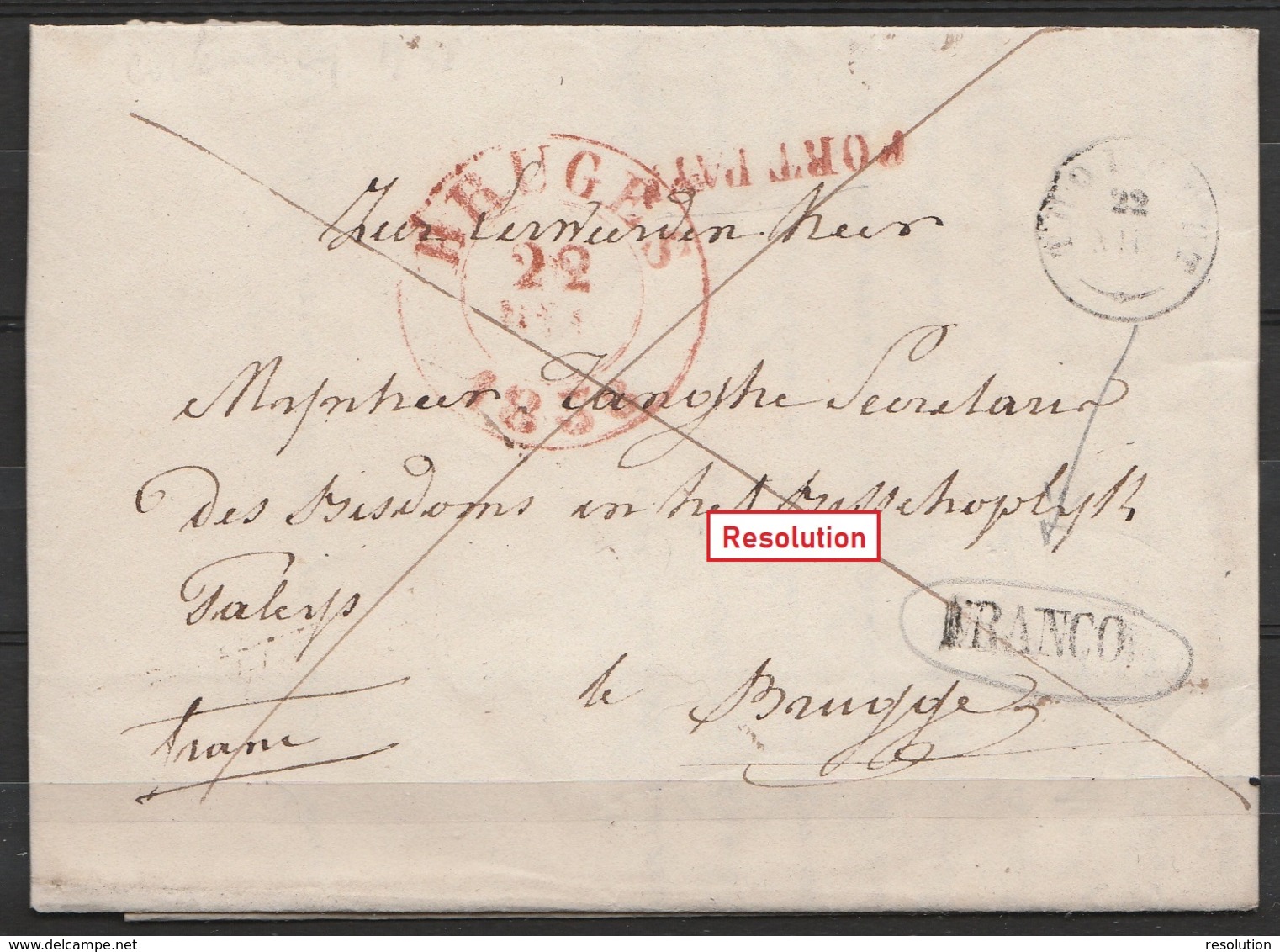 L. Datée 18 Décembre 1838 De CORTEMARCQ Pour BRUGGE - Griffe "FRANCO" Par Distribution (RR !) à TORHOUT T18 - "PORT PAYE - 1830-1849 (Belgique Indépendante)