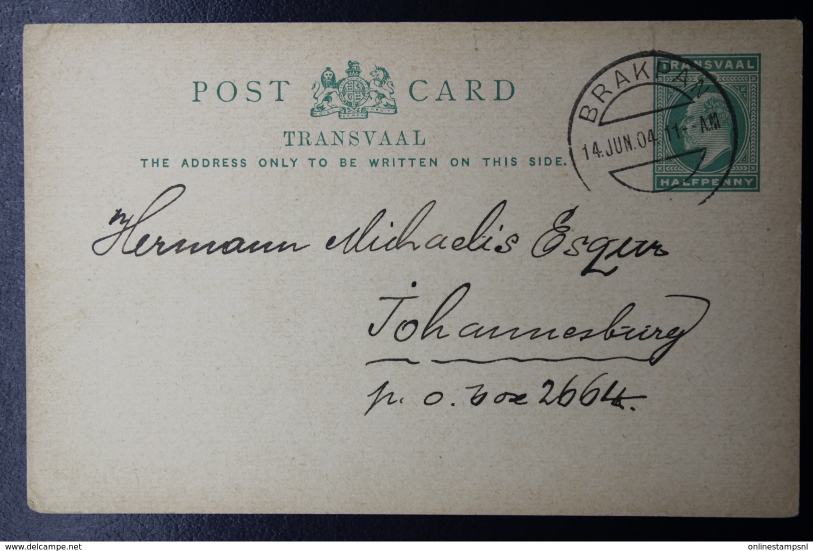 Transvaal Card BRAKPAN -> JOHANNESBURG  14-6-1904 - Transvaal (1870-1909)