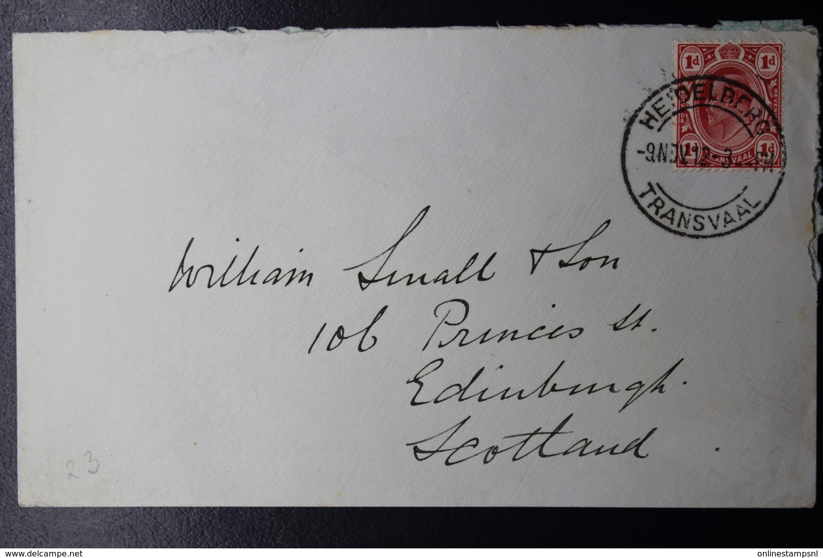Transvaal Postcard HEIDELBERG -> EDINBURGH 9-11-1912, INTERPROVINCIAL PERIOD - Transvaal (1870-1909)