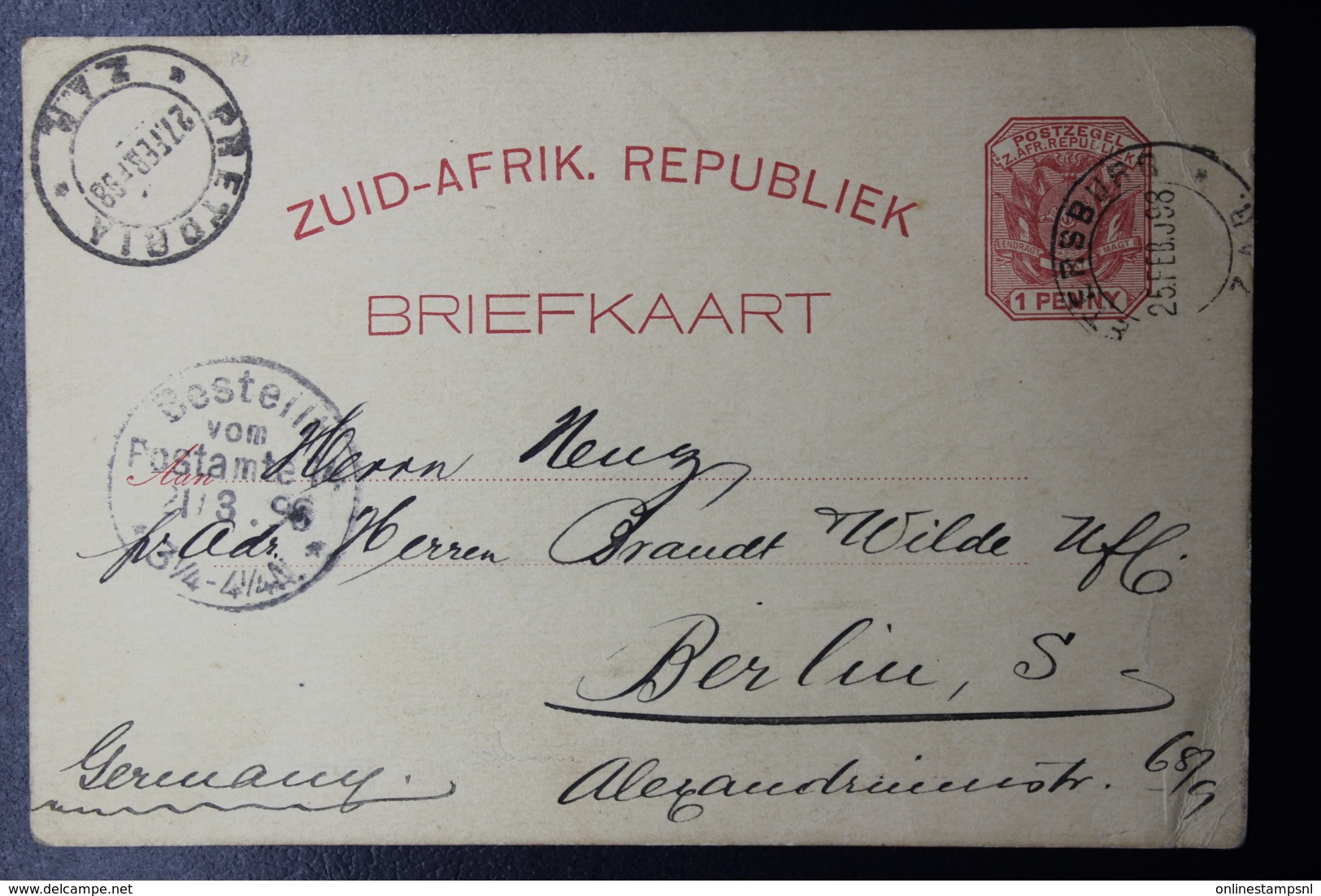 Transvaal Postcard PIETERSBURG -> BERLIN 25-2-1898 - Transvaal (1870-1909)
