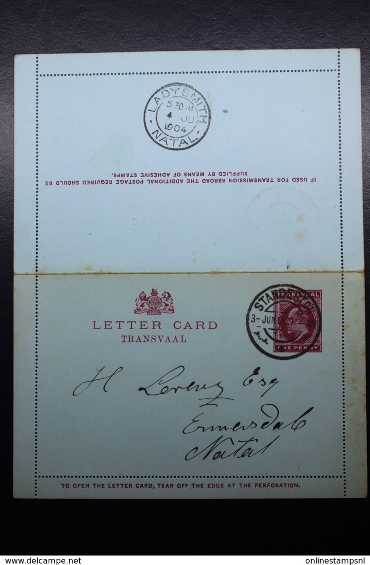 Transvaal Lettercard STANDERTON -> LADYSMITH-> ENNERSDALE 3-6-1904  P11 - Transvaal (1870-1909)
