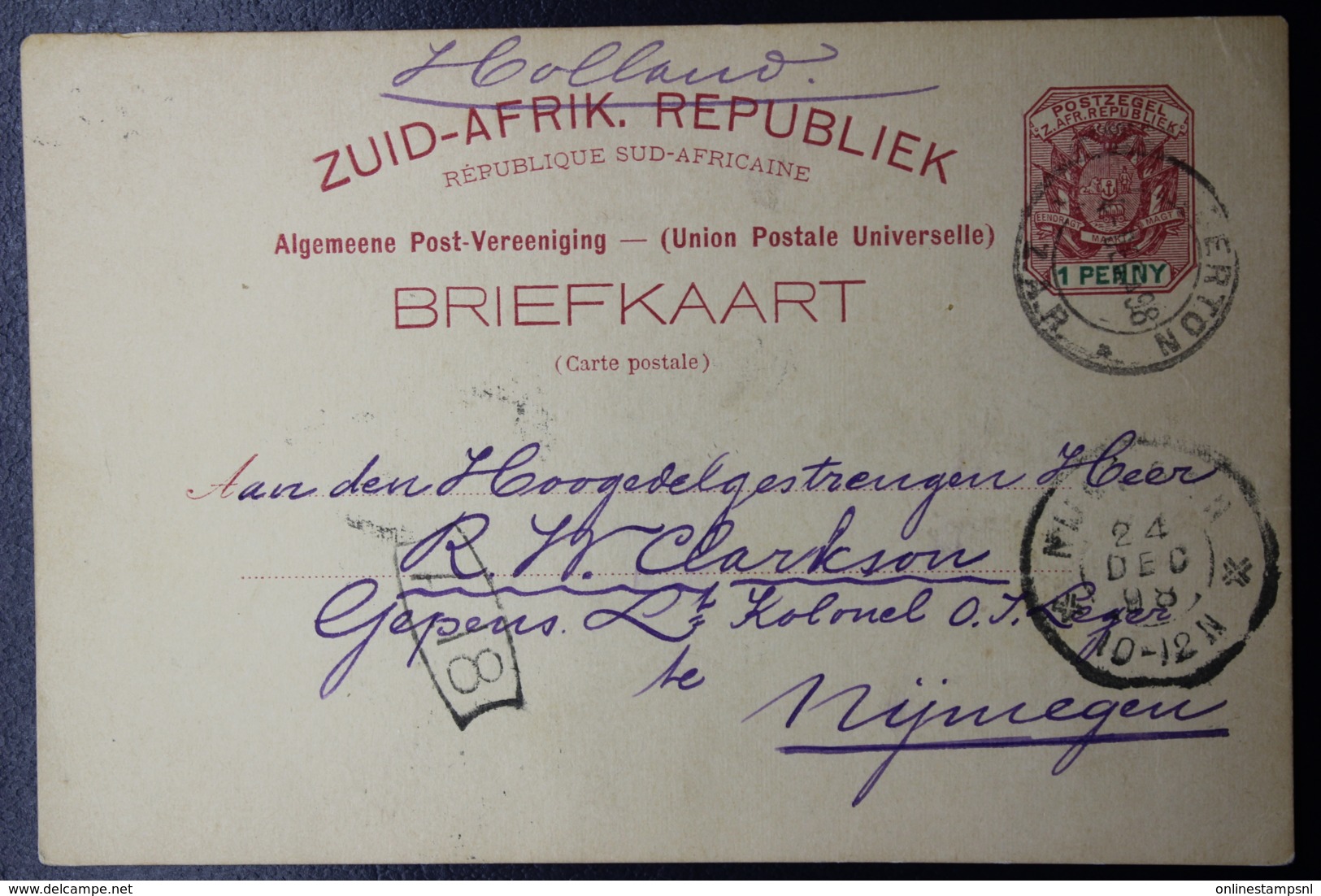 Transvaal Postcard STANDERTON -> NIJMEGEN HOLLAND 4-12-1898 P6 - Transvaal (1870-1909)