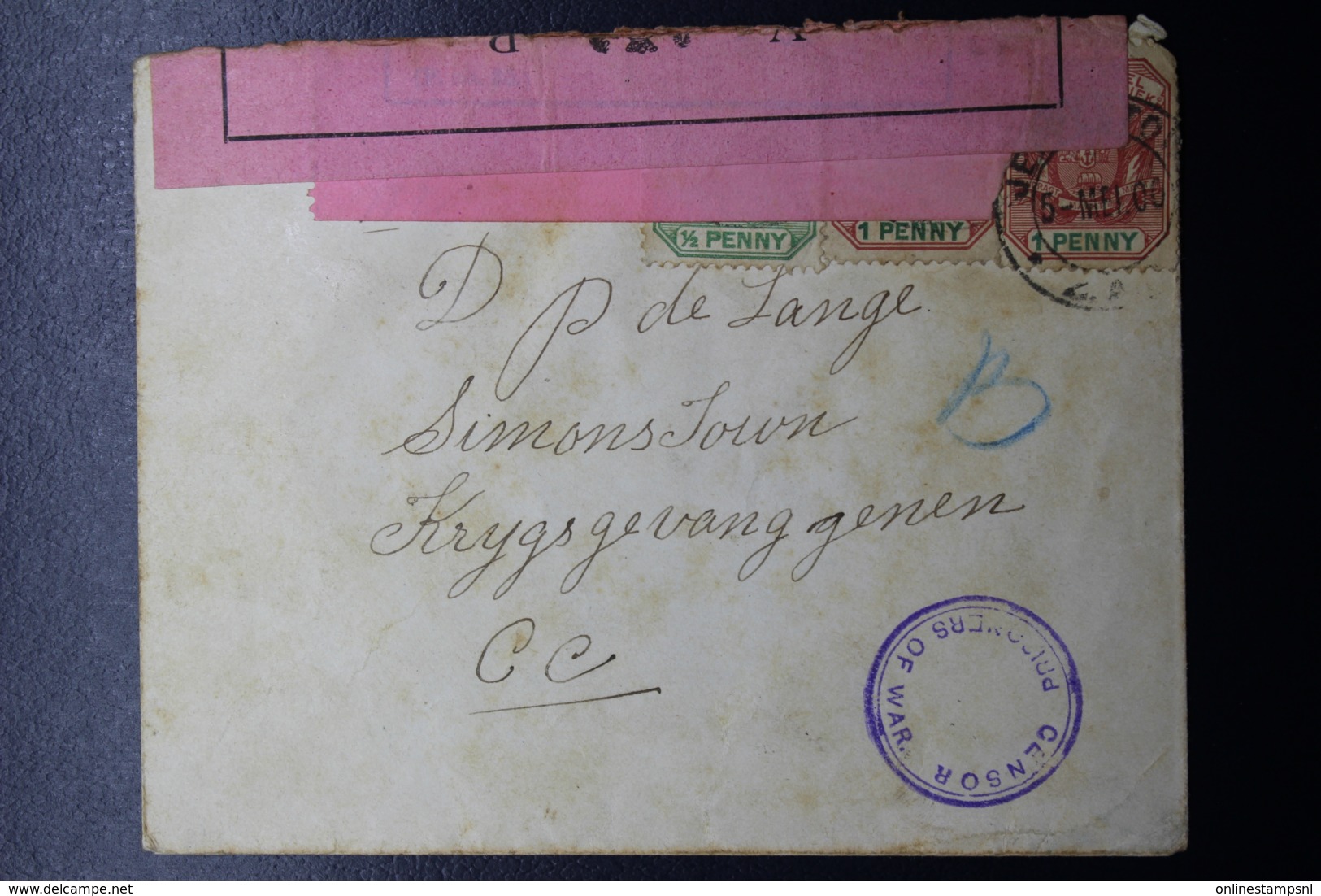 BOER WAR  2X CENSOR STRIP + CANCEL  JEPPESTOWN -> POW CAMP SIMONSTAD 5-5-1900 OPENED UNDER MARTIAL LAW - Transvaal (1870-1909)