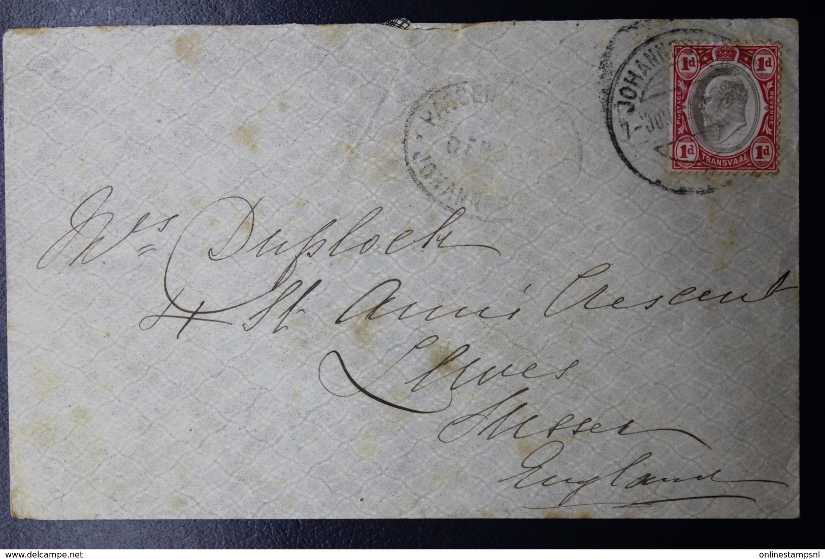 Cover Censor Cancel  Johannesburg -> Lewes UK  7-Ju?- 1902 Shortly After End Of Boer War - Transvaal (1870-1909)