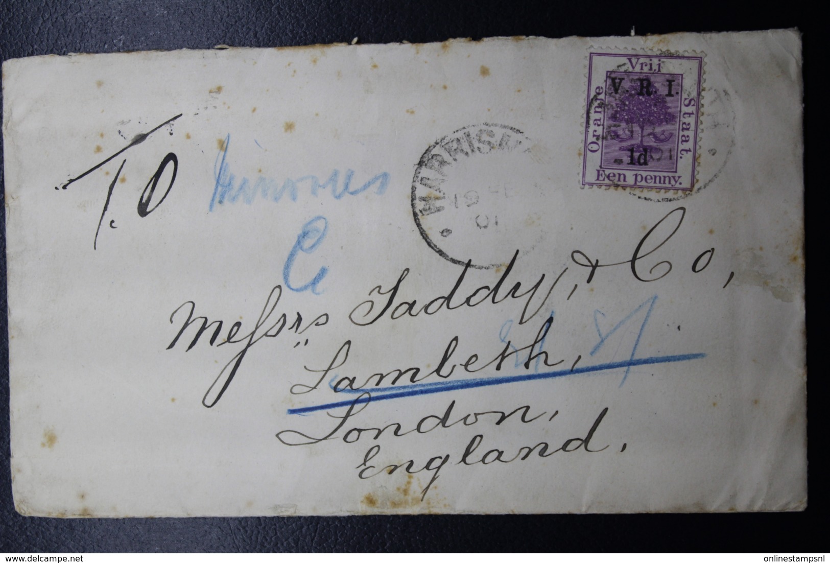 BOER WAR PERIOD  Cover HARRISON -> LONDON 1901 - Oranje Vrijstaat (1868-1909)