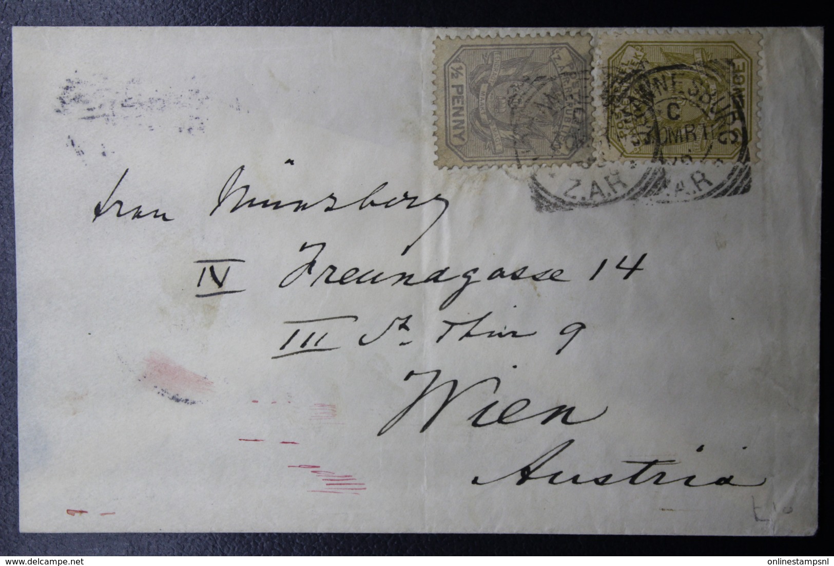 TRANSVAAL ZAR COVER JOHANNESBURG -> VIENNA AUSTRIA 30-3-1896  MIXED FRANKING - Transvaal (1870-1909)